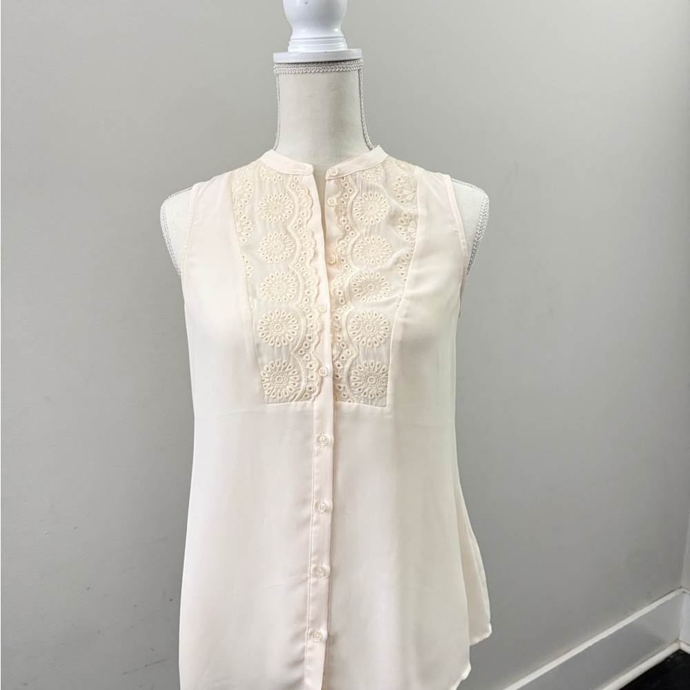 Anthropologie Ivory Embroidered Blouse